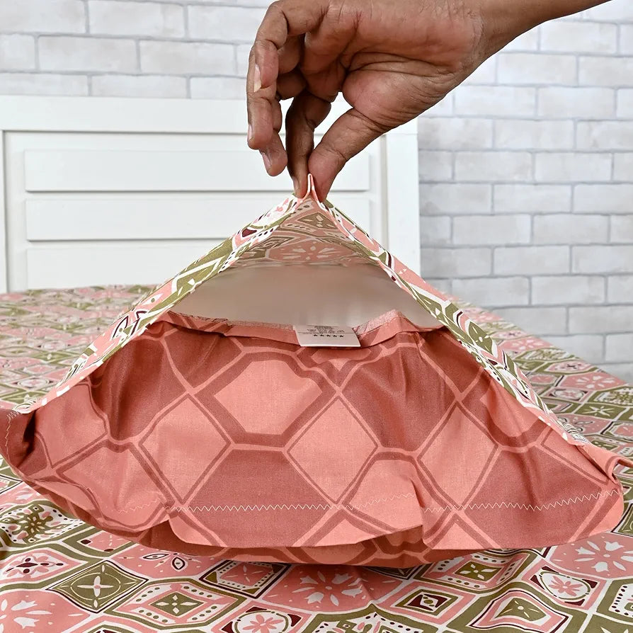 Divine Casa Pure Cotton Single Bed Printed Bedsheet with 1 Pillow Covers Nordic Hexa Pattern Colour Blush & Olive