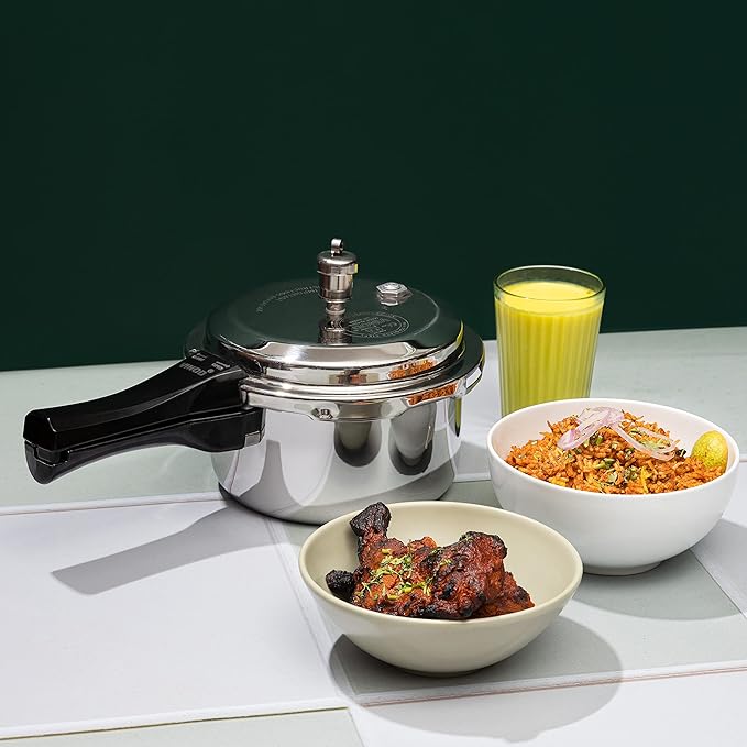 Vinod Platinum Triply Stainless Steel Outer Lid Pressure Cooker | Induction Base Pressure Cooker 2 Litre Capacity