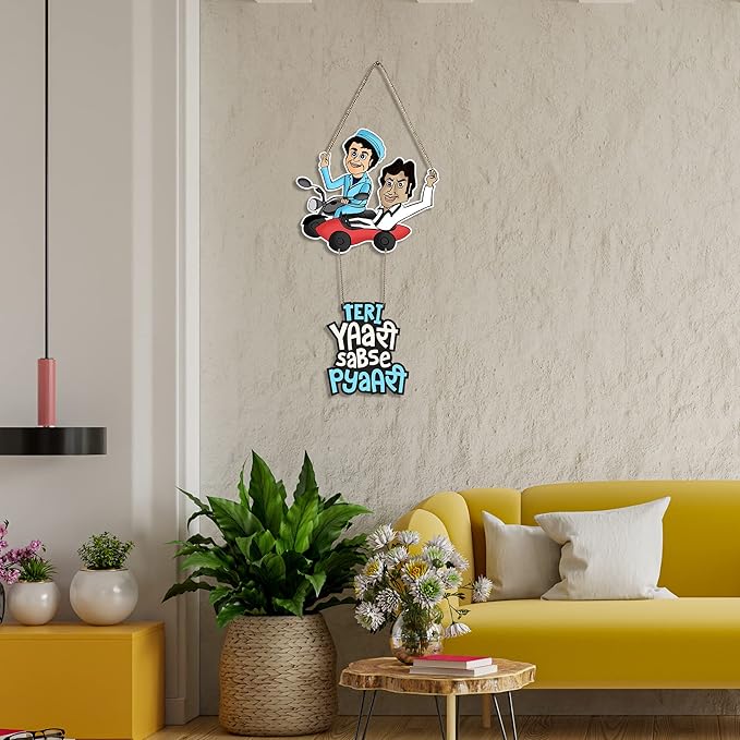 Artvibes Jai Veeru Bike Printed Wood Wall Hanging With Quotes for Home | Wooden Decorative Item