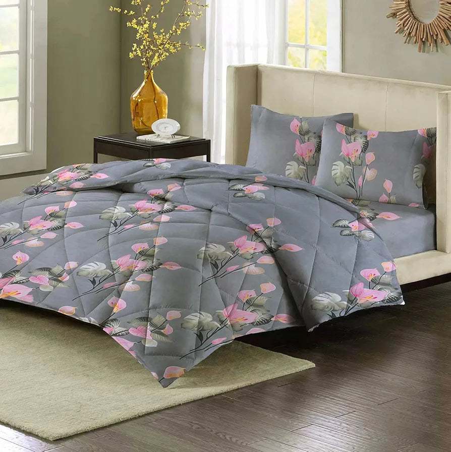 BSB Home Super Soft Glace Cotton Microfiber AC Comforter Double Bed Blanket Duvet Dohar Grey,Yellow & White