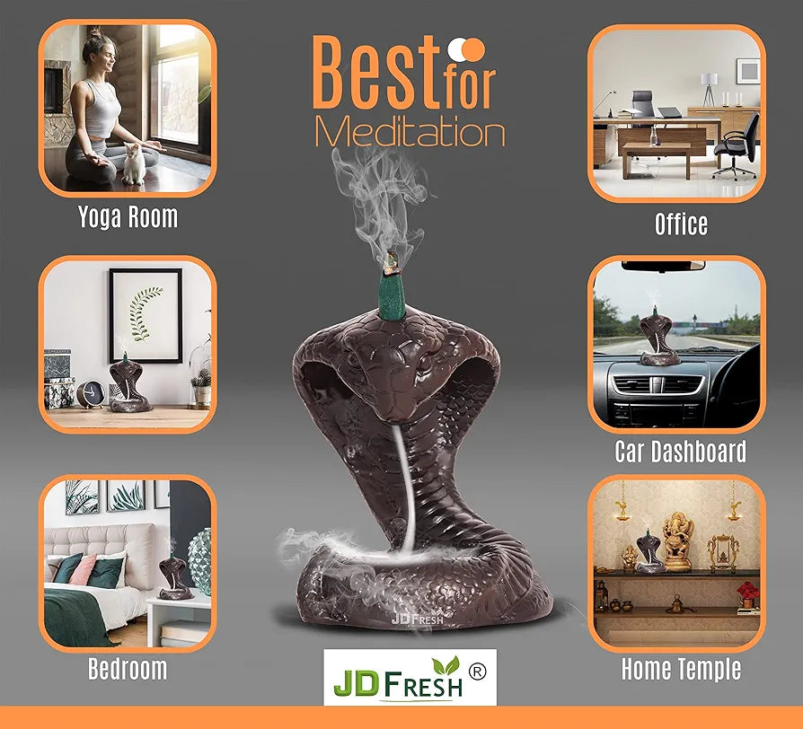 Jd Fresh Resin Snake Design Incense Holder Sheshnag With 30 Black Flow Cones