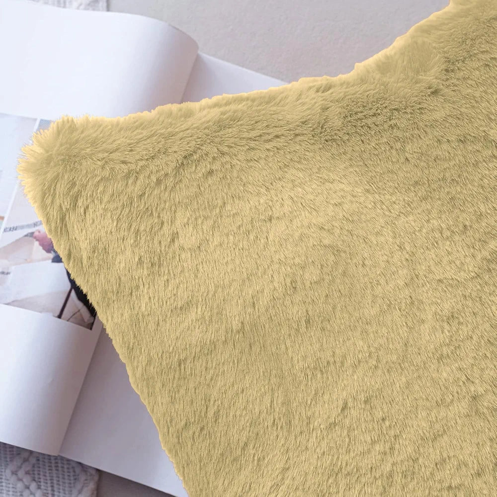 Luxe Home Cushion Cover Duble Side Rabbit Fur Plain Design Covers Set of 2 for Sofa Colour Gold