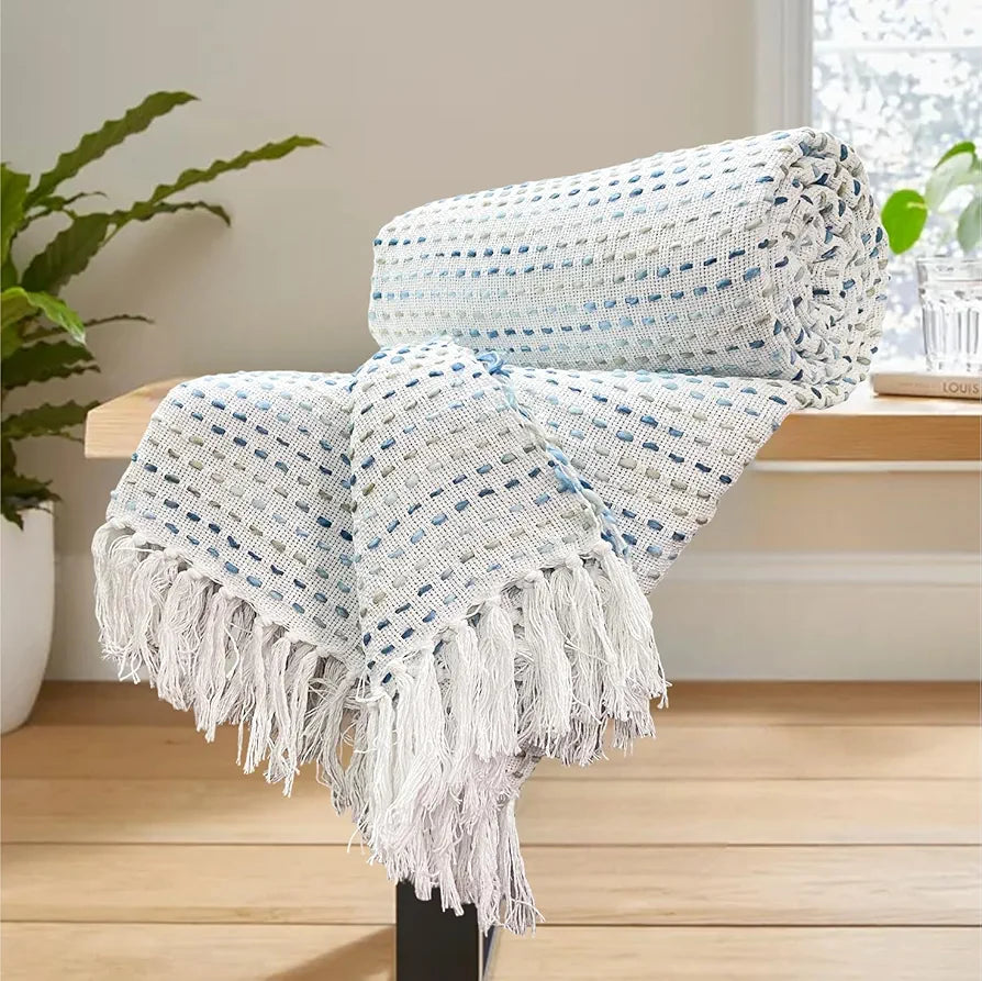 Sajavat Home Hand Knitted Pure Cotton 3 Seater Sofa Throw Colour Brown