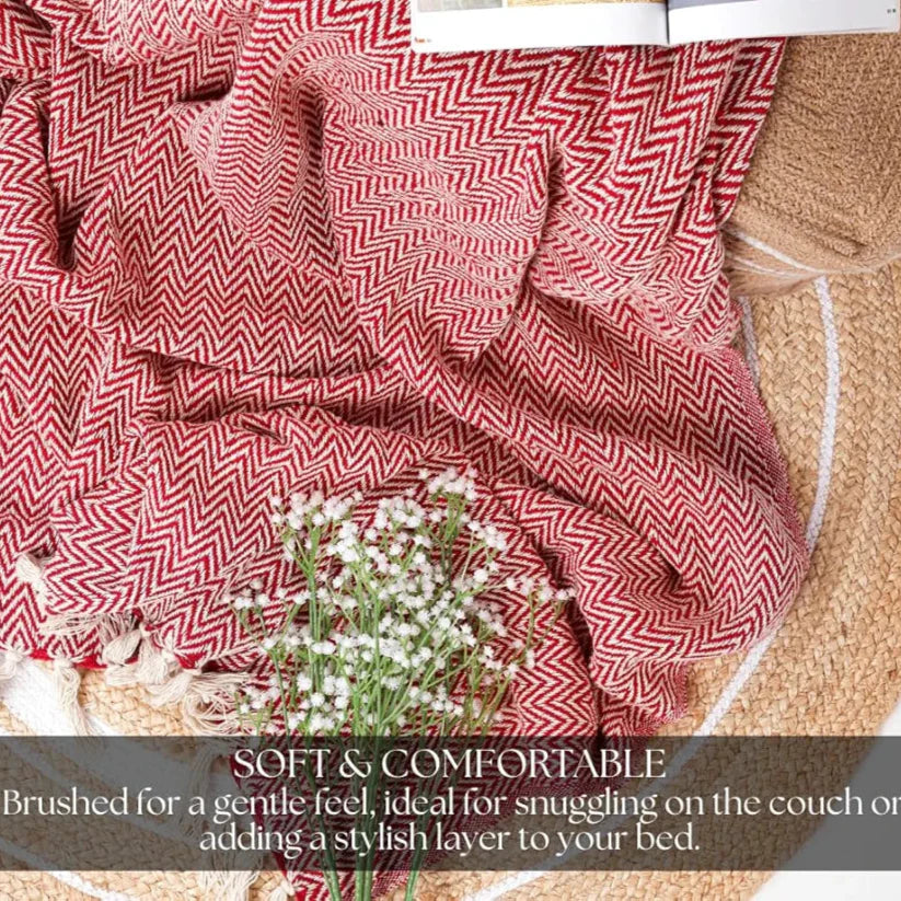 Homadorn All Season Cotton Weaved Throw Blanket Colour Red