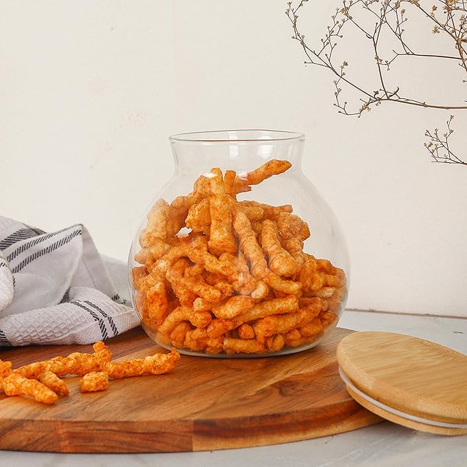 Femora Kitchen Storage Jars Borosilicate Glass With Wooden Lid Air Tight Jar | 1000 Ml | Pack of 1 | Transparent