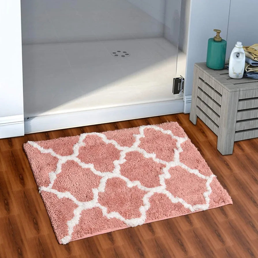 Aerohaven Glorious Super Soft Microfiber Abstract Moroccan Designer Anti Slip Bathmat Peach Colour