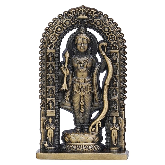 Ecraftindia Golden Metal Handcrafted Shri Ram Statue Holding Bow & Arrow | Ayodhya Ram Lalla Idol