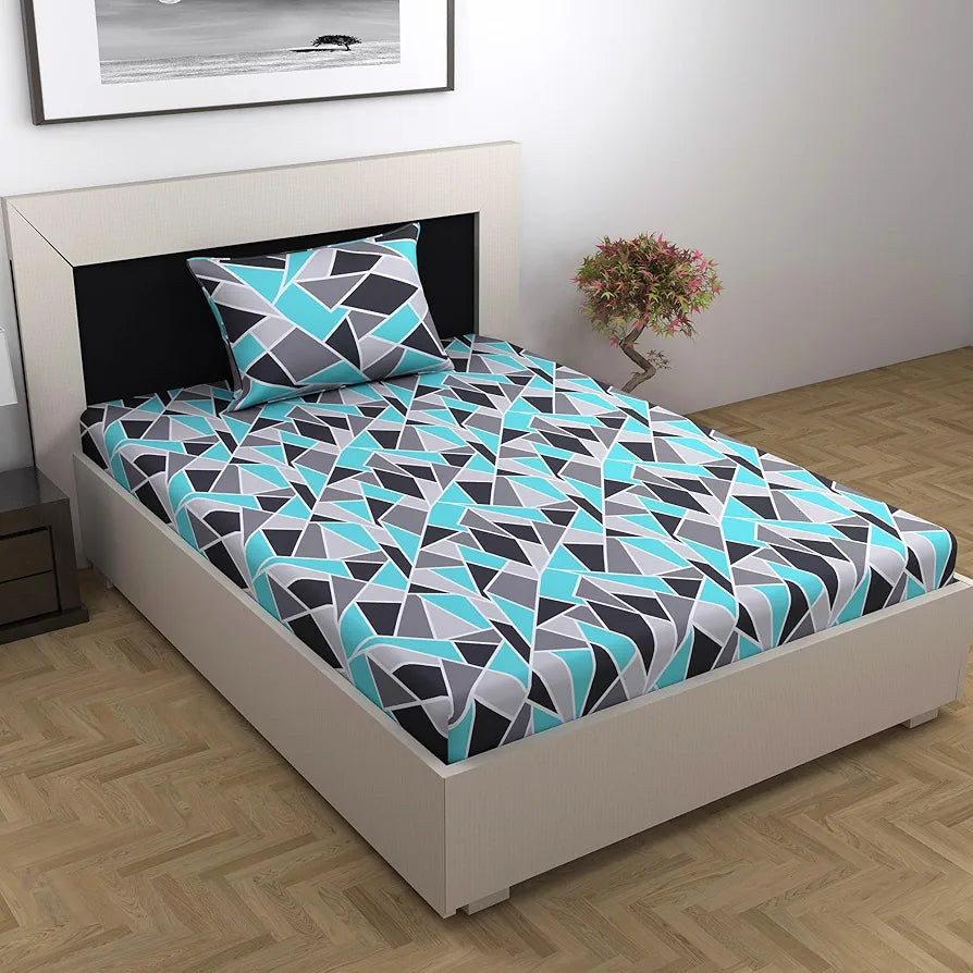 Divine Casa 144 TC 100% Cotton Bedsheet for Single Bed with 1 Pillow Cover Crystal Colour Teal