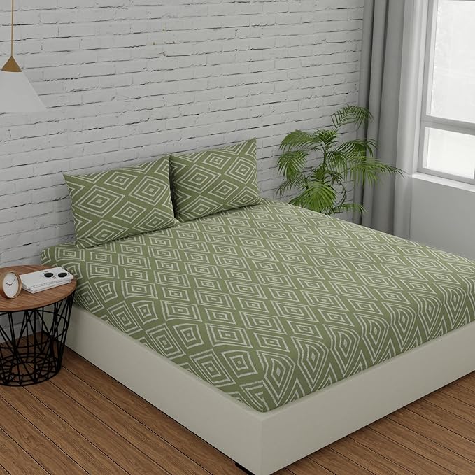 Huesland by Ahmedabad Cotton 144 TC Cotton Bedsheets for King Size Bed with 2 Pillow Covers | Sage Green