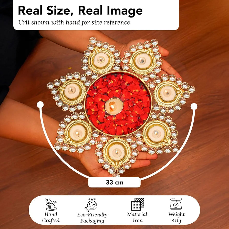 Ekhasa Urli Bowl with Tealight Candle Holder Gold Urli