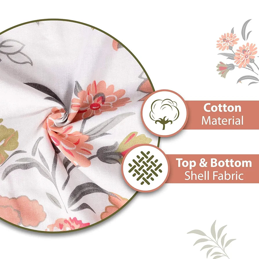 Divine Casa Floret 100% Cotton Double Dohar 120 GSM Soft & Lightweight Throw Blanket Colour Floral Blush