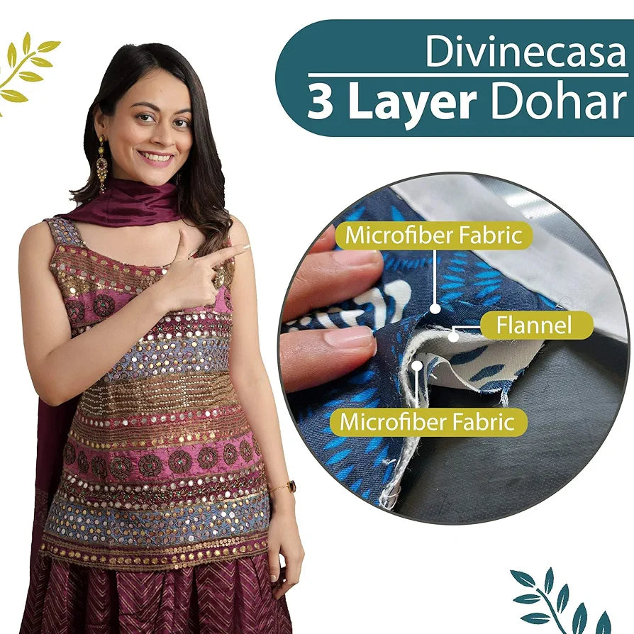 Divine Casa 120 GSM Microfiber Double Dohar Soft & Lightweight Throw Blanket Geometric Maze Pattern Colour Teal Green & White