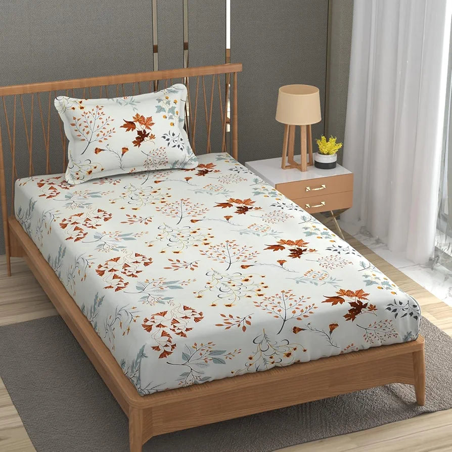 Fresh From Loom 200 TC Microfiber Soft Cotton Bedsheet for Single Bed with 1 Pillow Cover Shell White