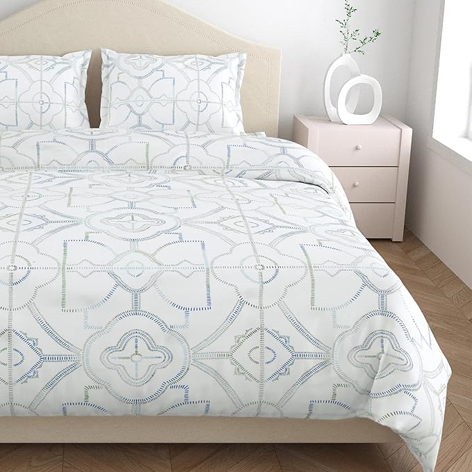 Haus & kinder Cotton Bed Sheet for King Size Bed (108 X 108 Inches) with 2 Pillow Covers | 186 TC Bedsheet Abstract Serenade