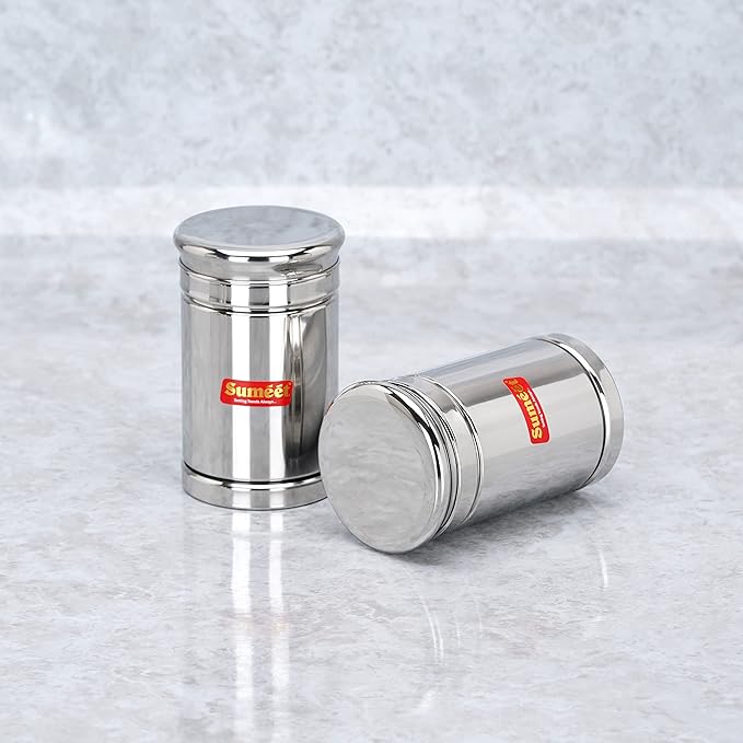 Sumeet Stainless Steel Circular Vertical Storage Container set of 2 Pc| 450ml Each |7.3cm Dia, Silver