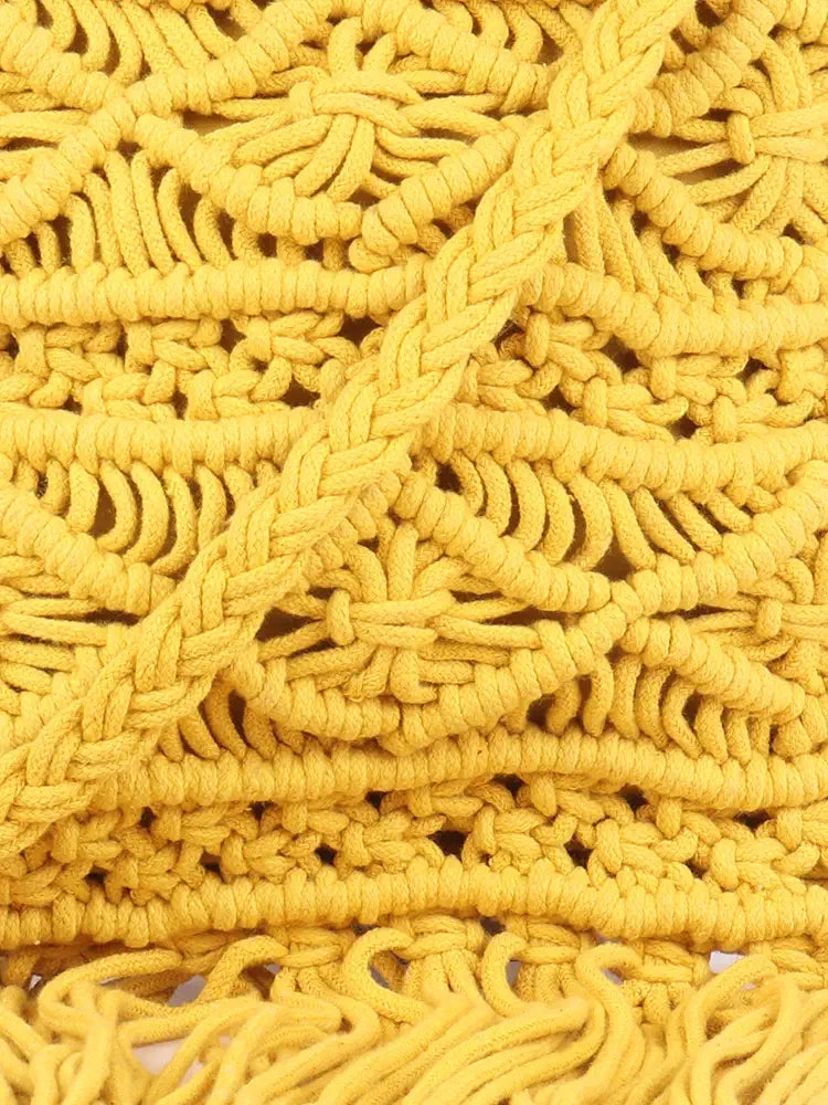 Astrid Handmade Macrame Flap Over Sling Bag For Girls And Women Colour Yellow