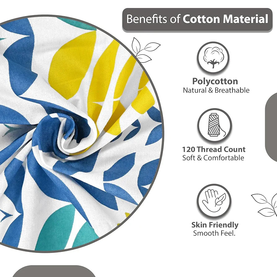 Divine Casa 144 TC Super Soft Cotton Bedsheet for Double Bed  144 Thread Count - Floral Colour Blue & Yellow