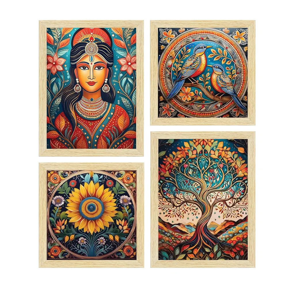 ArtX Paper Madhubani Madhubani-SO4-01 Multicolor Set of 4