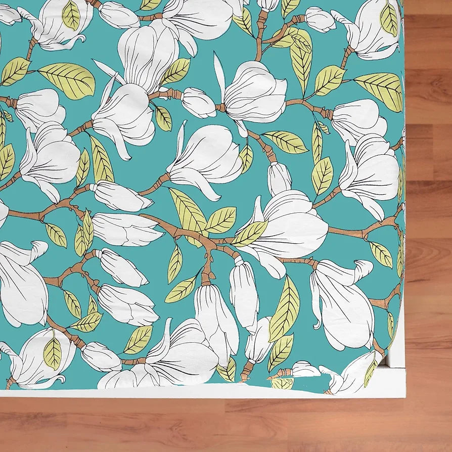 Divine Casa 144 TC Cotton Floral Print Queen Size Fitted Bedsheet with 2 Pillow Covers Elastic & Comfortable Bedding Colour Aspen Green