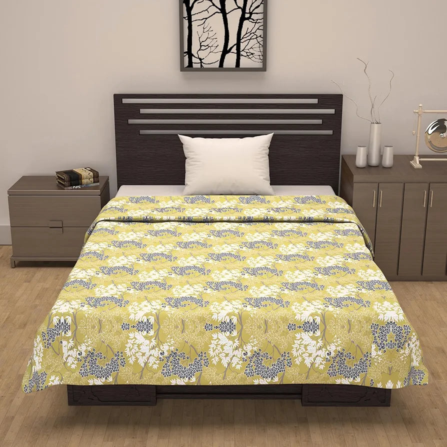 Divine Casa 100% Cotton Single Bed Dohar Ultra-Soft AC Blanket Lightweight & Reversible Summer Quilt Colour Lemon Drop Yellow