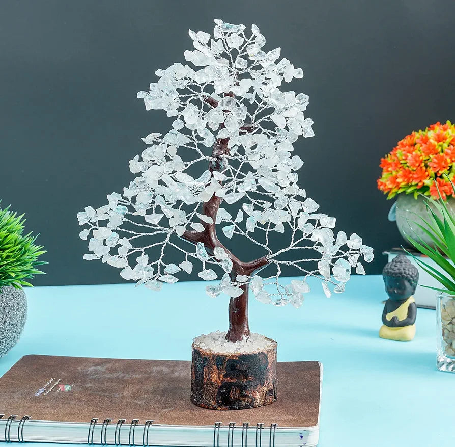 HindCraft Clear Quartz Crystal Tree Silver Wire 10-12 inch
