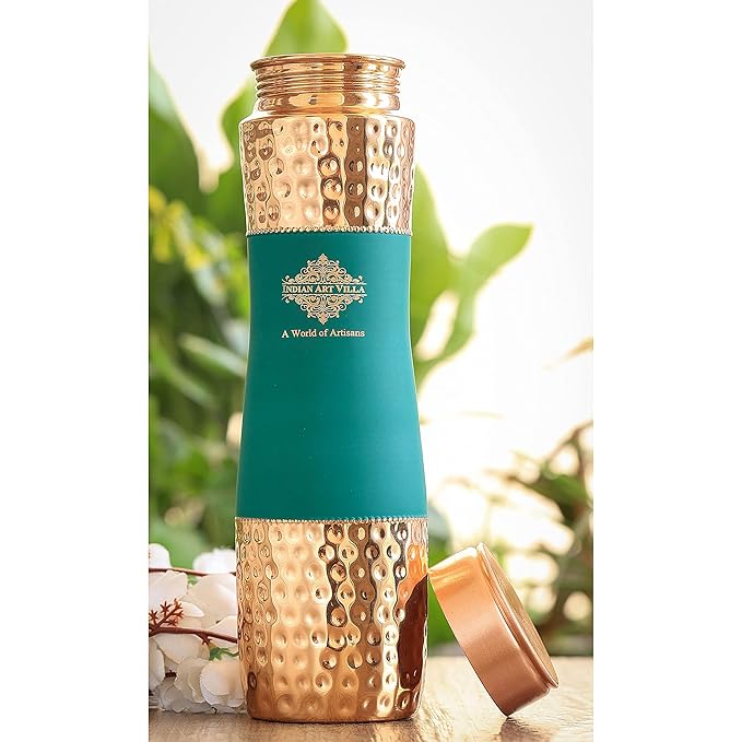 Indian Art Villa Copper Half Hammered Half Green Color 1 Pc - Green