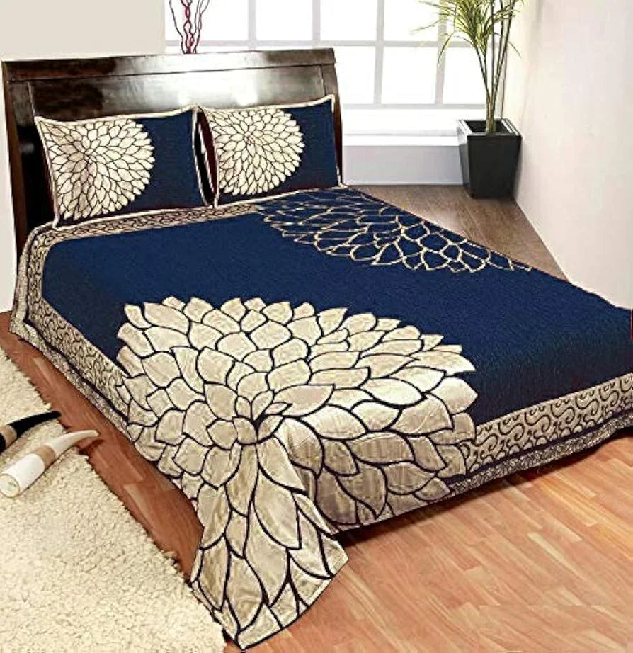 Fresh From Loom Chenille Velvet 500 TC Bedsheet 1 Double Bed King Size Bedsheet with 2 Pillow Cover Marigold Blue