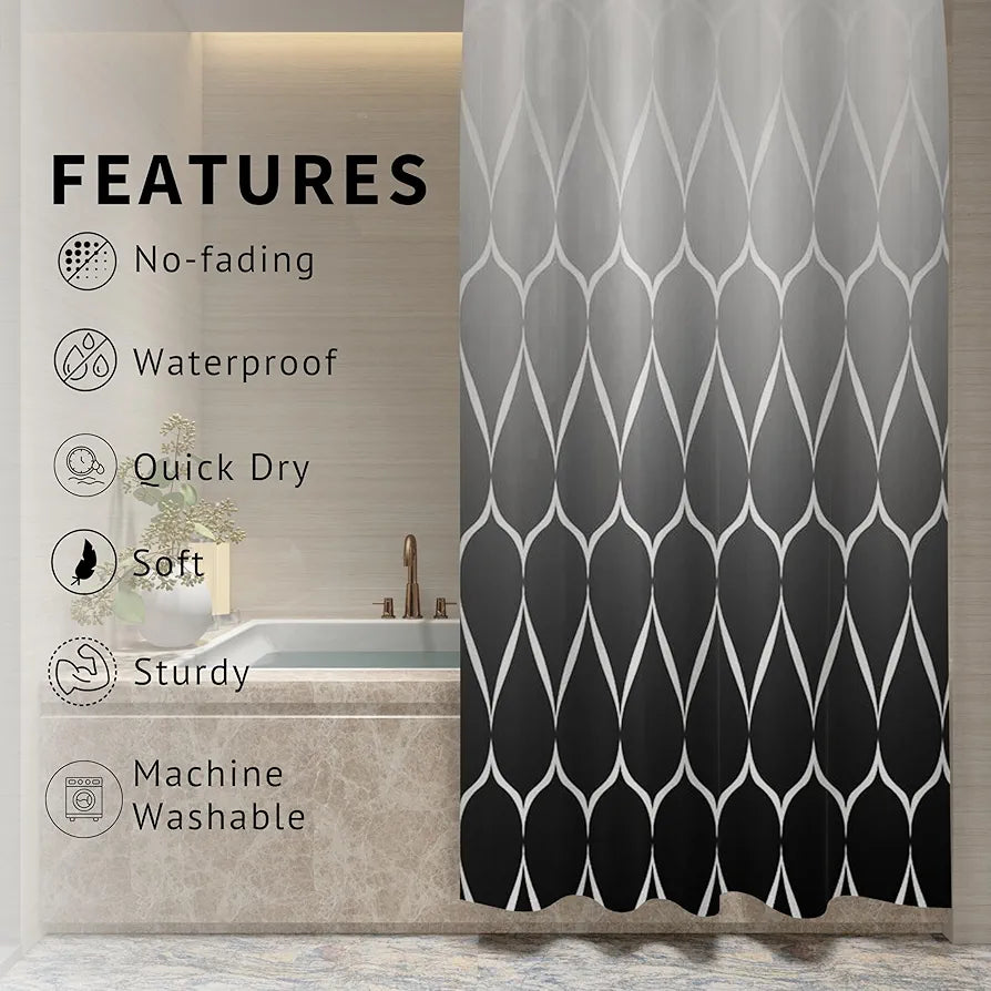 Homethreads Embrace Luxury with Our 6-Feet Long Premium Polyester Shower Curtain with 12 Hooks for a Lavish Bathroom Machine Washable Black