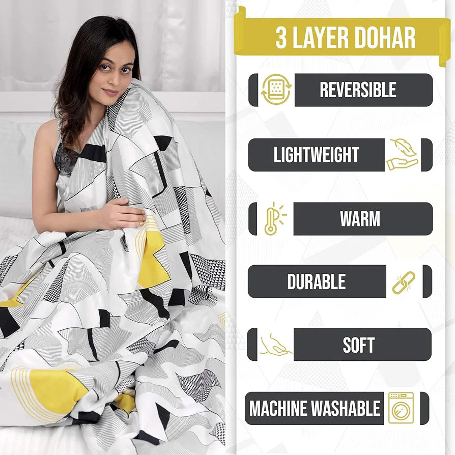Divine Casa 120 GSM Microfiber Single Kids Dohar Soft & Lightweight Throw Blanket Geometric Triangles Pattern Colour Black & White
