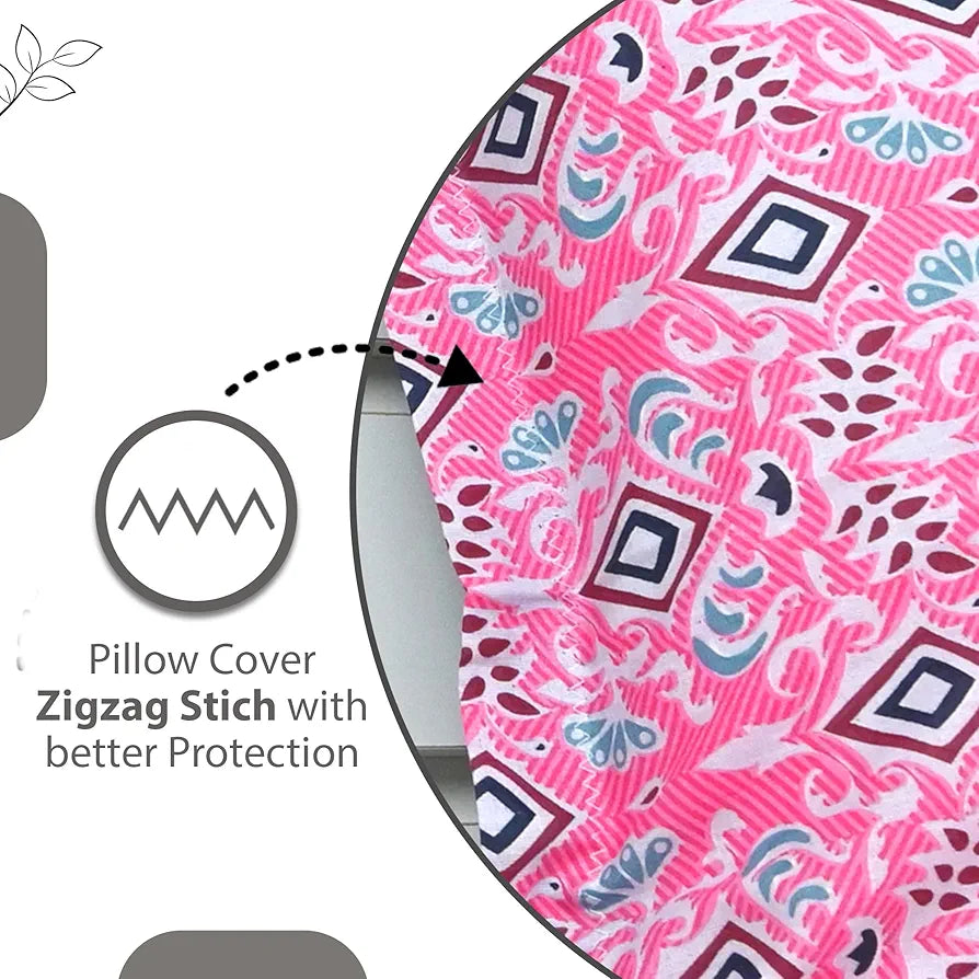 Divine Casa 144 TC 100% Pure Cotton Single Bedsheet with 1 Pillow Cover Geometric Petal Print Colour Pink Fuchsia