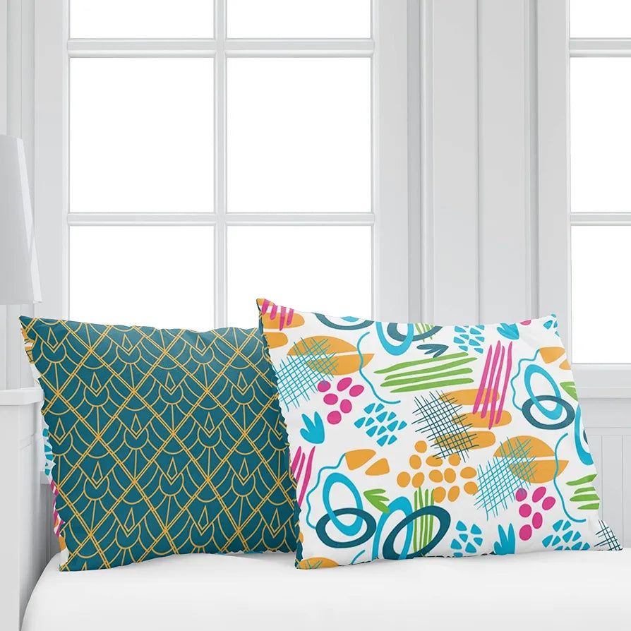 Divine Casa 144 TC Cotton Bedsheet for Double Bed with 2 Pillow Cover Colour Teal & Mustard