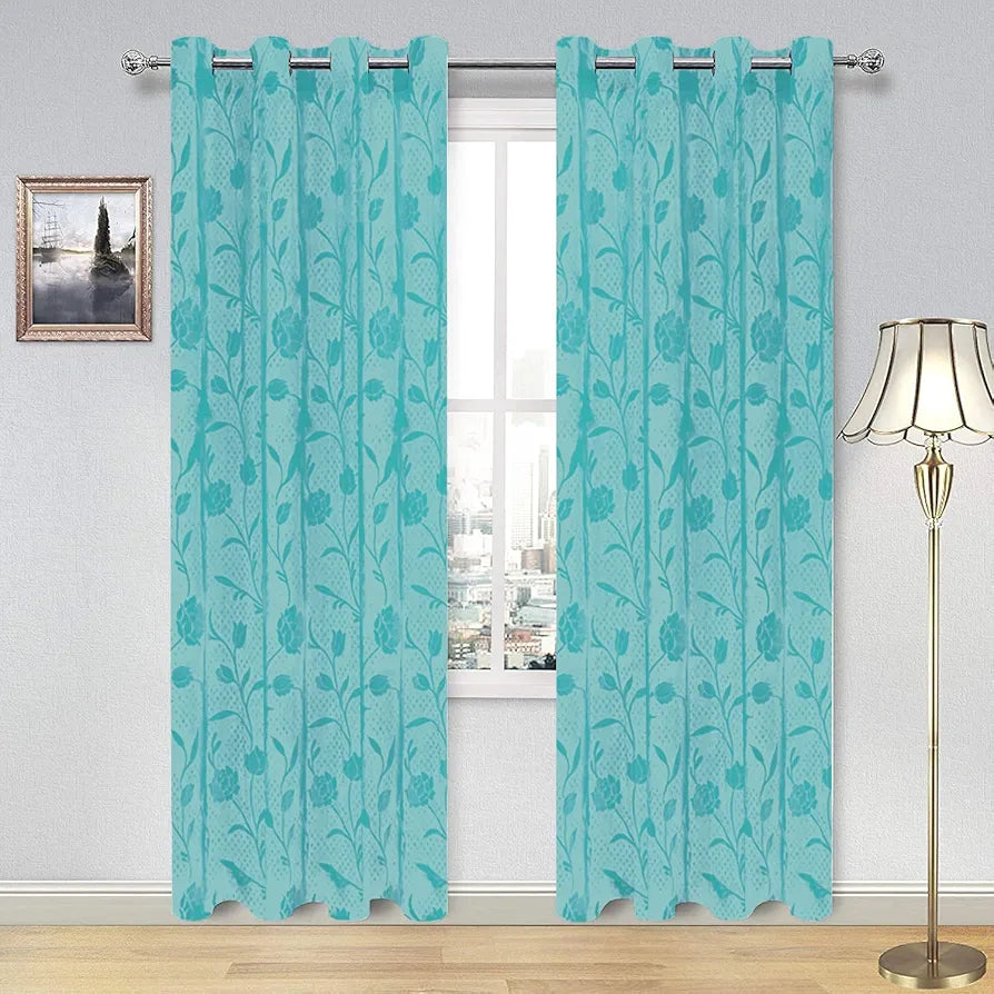 Cloth Fusion Sheer Curtain Door 7 Feet Rose-Turquoise