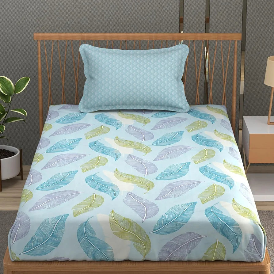 Fresh From Loom Microfiber Soft Cotton Single Size Bedsheet 200 TC Hypoallergenic Soft Bed Sheet with 1 Pillow Cover Aqua Pankh