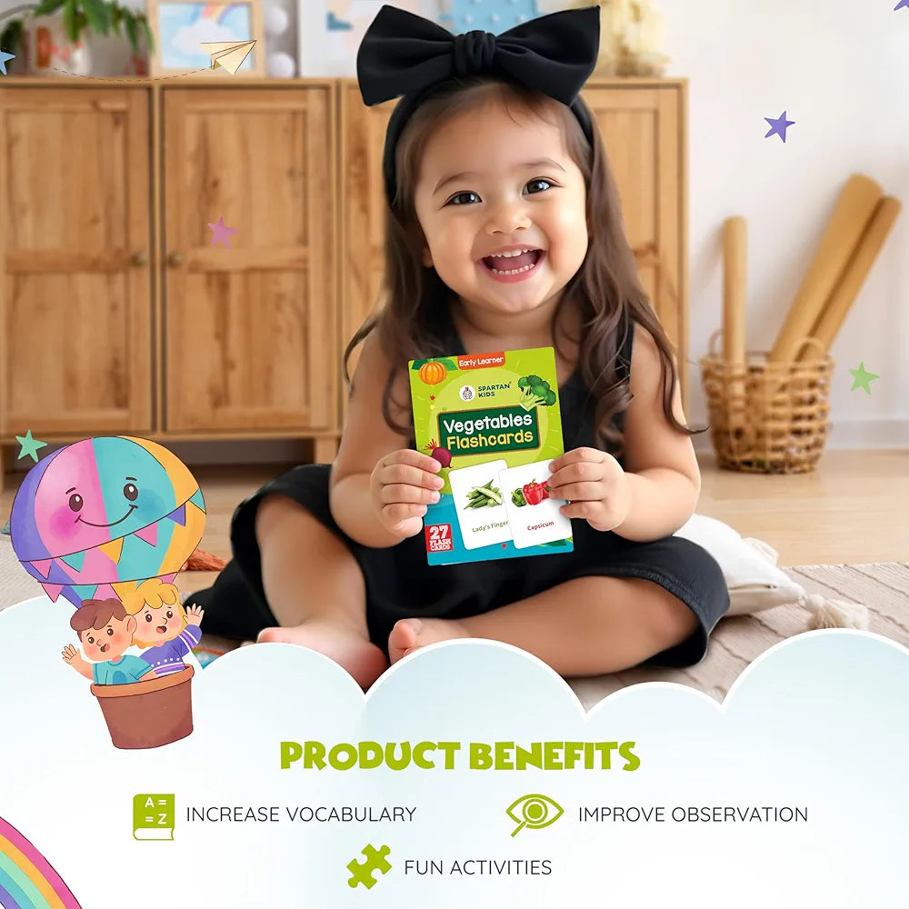 SPARTAN KIDS Vegetables Creative_Thinking Flash Cards for Kids | 27 Early Learning Flash Cards Easy & Fun Way of Learning 1 Year to 6 Years Babies