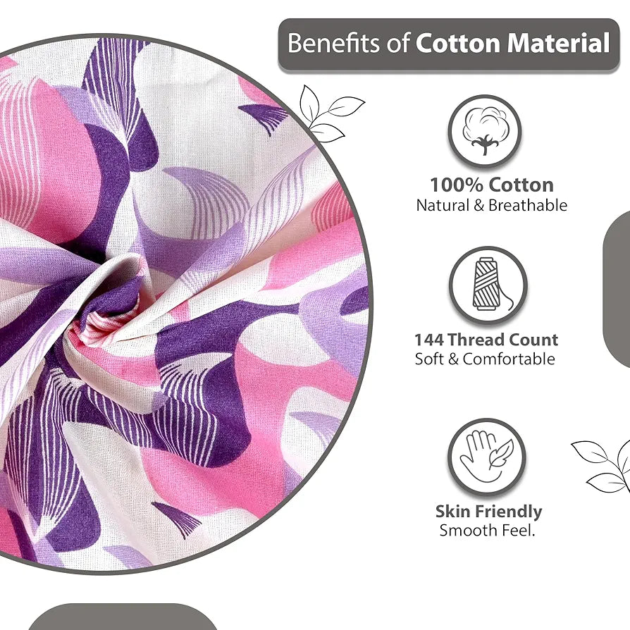 Divine Casa 144 TC 100% Pure Cotton Double Bed Bedsheet with 2 Pillow Covers Geo Petals Colour Lavender Blush