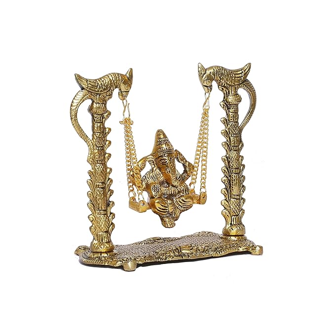 KridayKraft Ganesh ji jhula Ganpati idol on Swing jhula for Pooja Ganesha Metal Statue