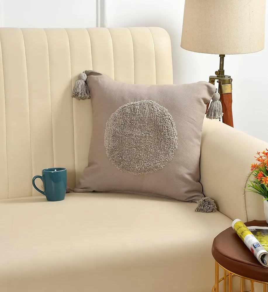 Sashaa World Cotton Cushion Cover Colour Brown Grey Tufted Decorative Pillow Case