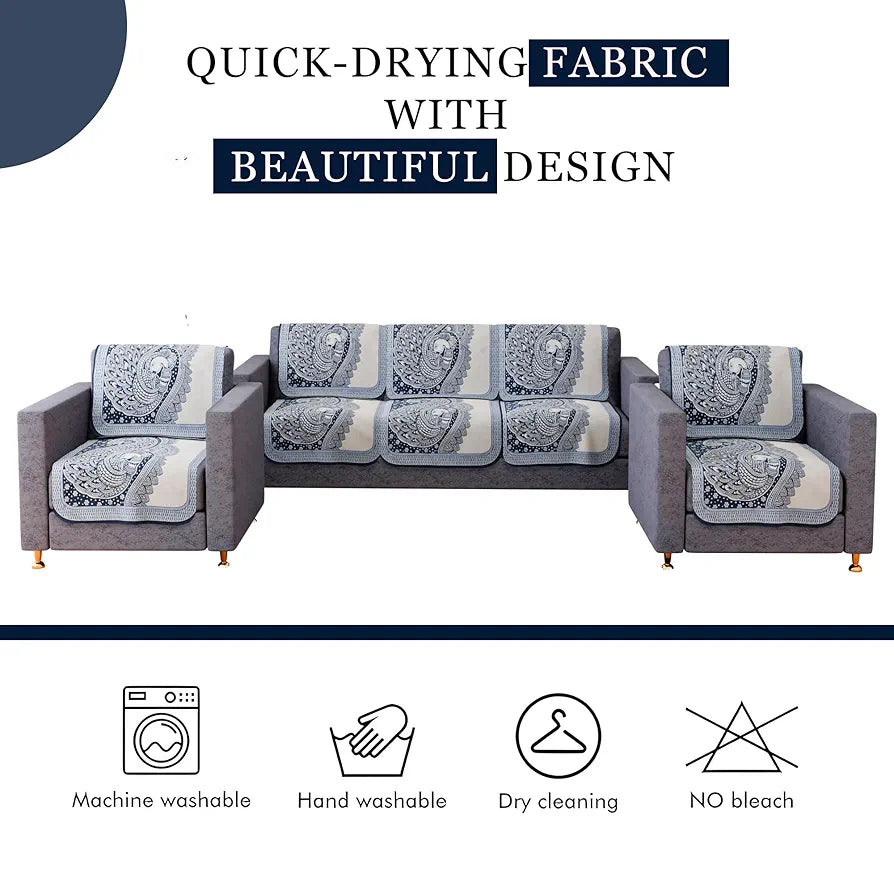 Kuber Industries Sofa Cover Net Sofa Slipcover Set 5 Seater Sofa Cover Mor Digital-837 Blue
