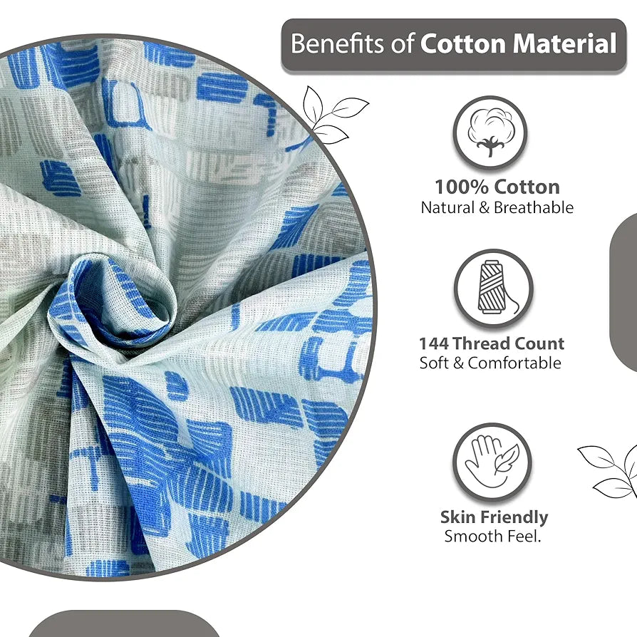 Divine Casa 144 TC 100% Pure Cotton Queen Size Double Bed Bedsheet with 2 Pillow Covers  Geometric Pixel Colour Blue White