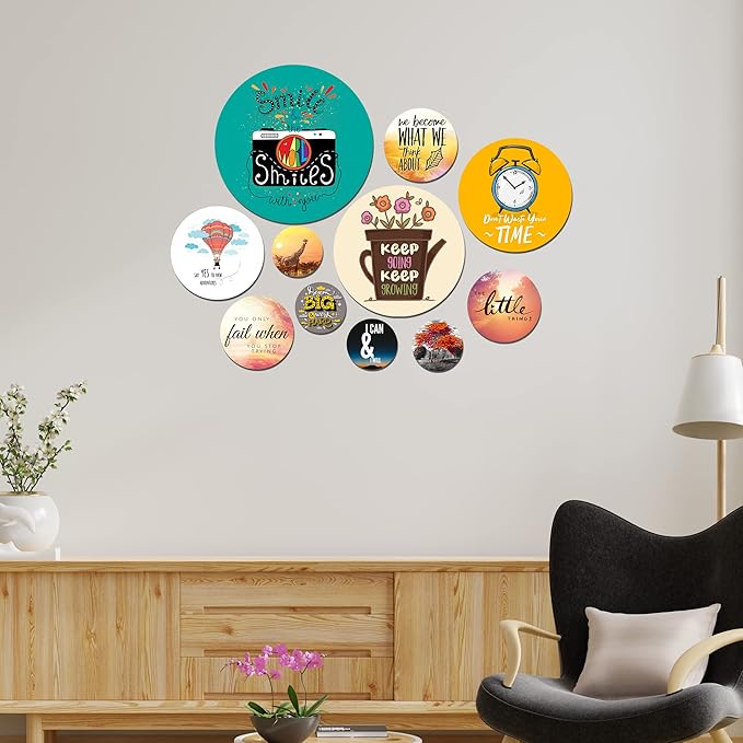 Artvibes Designer Mdf Wooden Wall Hanging for Home Decoration | Pack of 11 Pieces