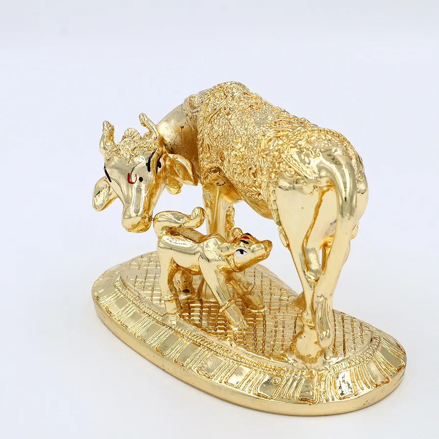 Jaipur Ace Kamdhenu Cow With Calf Statue Golden Cow