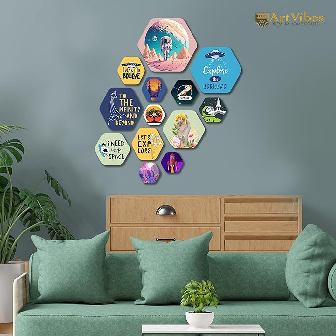 Artvibes Decorative Wooden Wall Hanging Decoration for Home | Quotes Decor Item | Pack of 13 Pieces