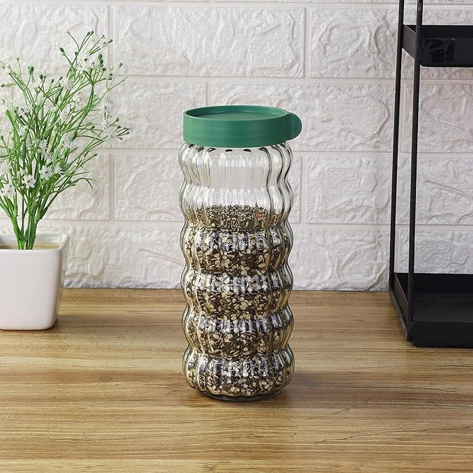 Femora Kitchen Storage Jars Clear Glass With Plastic Stackable Lid Jar | 1000 Ml | Set of 4