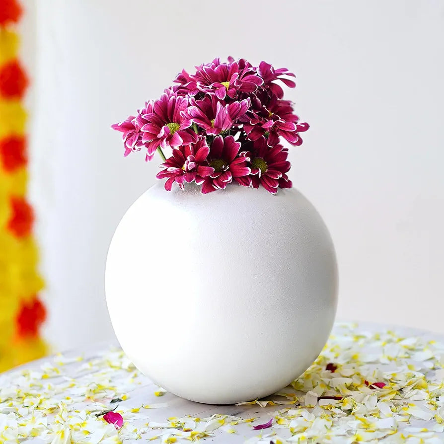 Behoma Metal Ball Flower Vase White Medium Flowers not Included