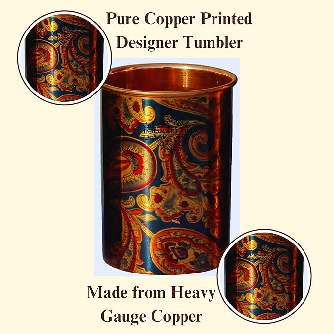 Indian Art Villa Printed Copper Glass Tumbler (Pack of 6)