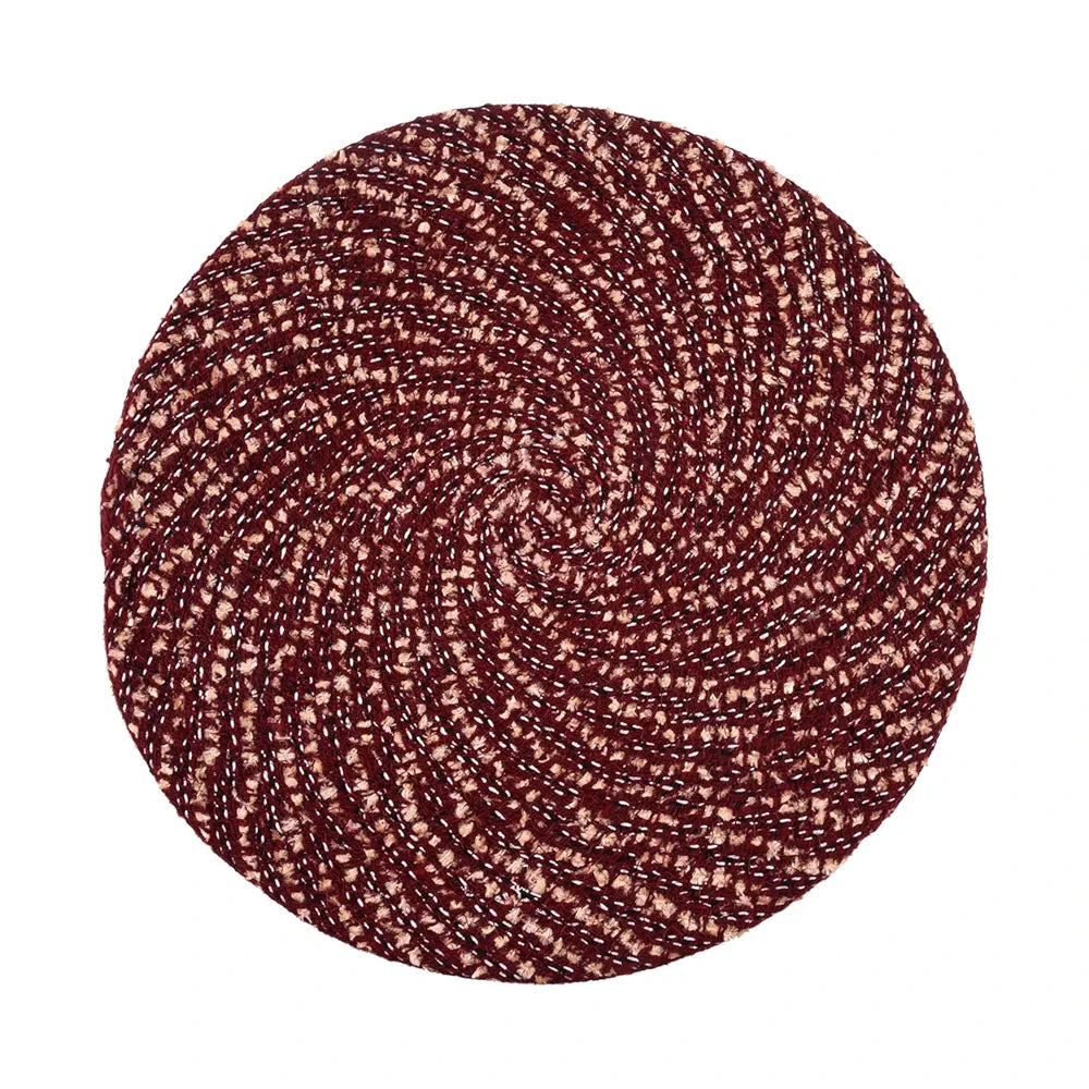 Kuber Industries Round Shape Feather Door Mat Cotton Reversible Small Size Maroon