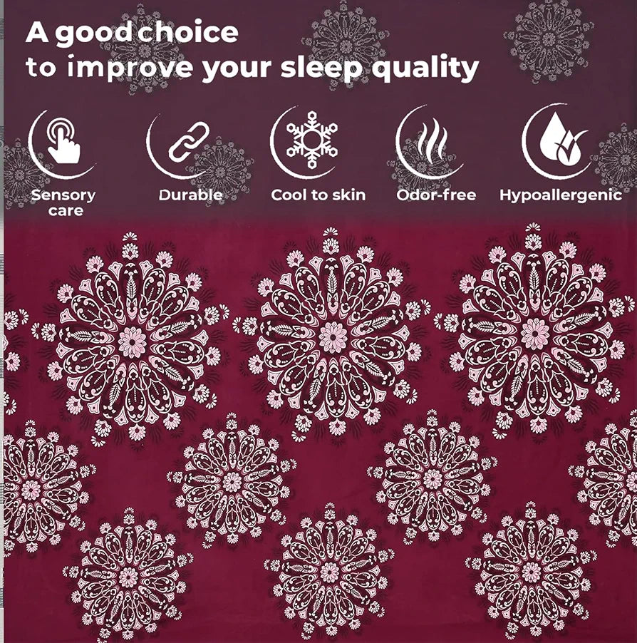 Fresh From Loom Floral King Size Microfiber Bedsheet Set Printed Hypoallergenic Wrinkle Free with 2 Pillow Covers 144 TC Wine