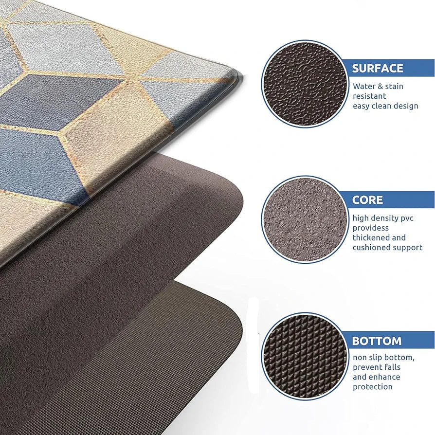 Luxe Home Columbo Anti-Fatigue Kitchen Mat Non-Slip Cushioned Comfort Mat Geometric Hexagonal Pattern Standing Desk Mat Colour Diamond