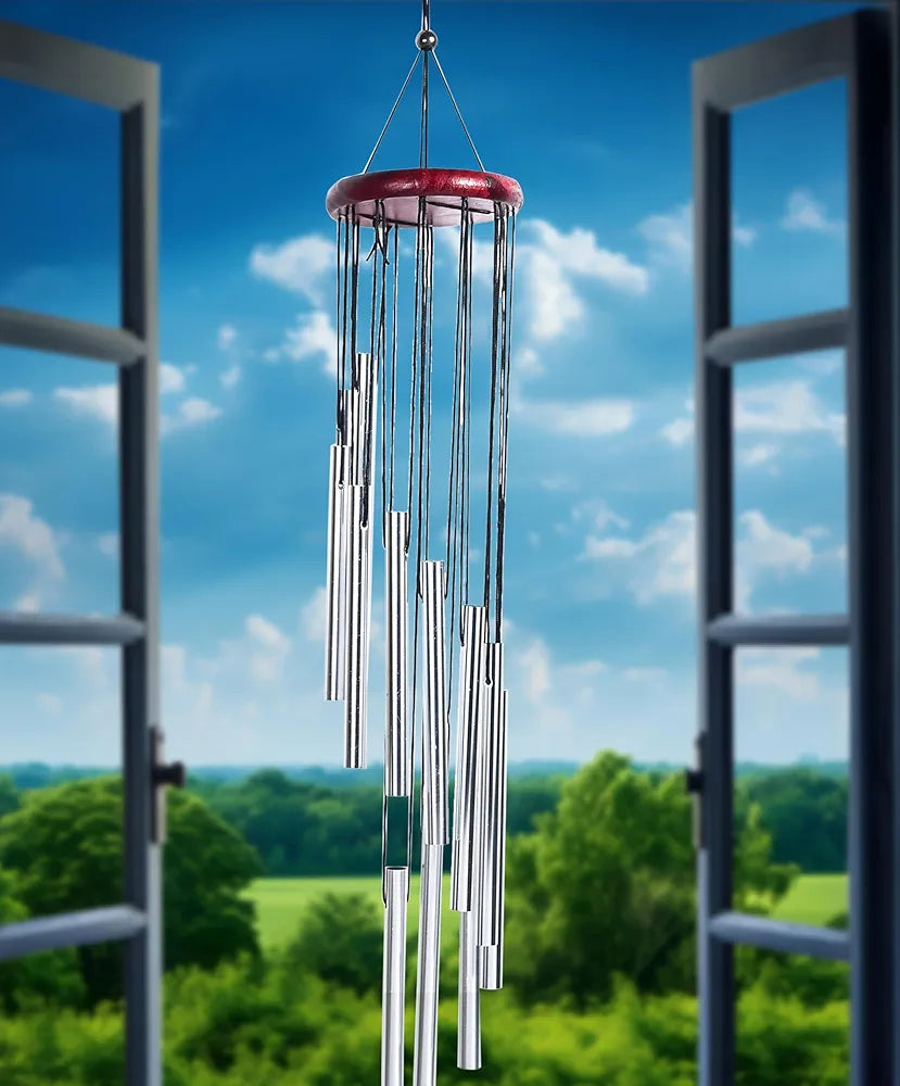 Wind Chimes for Home Décor Silver 12-Pipe Wind Chime -022