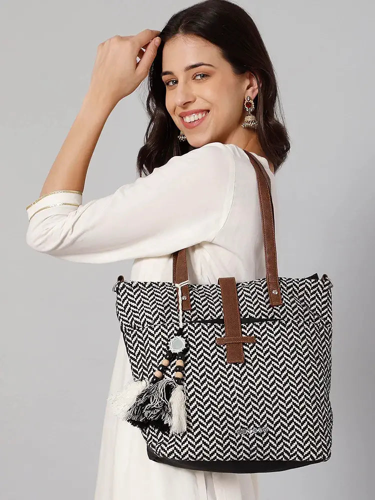 Astrid Cotton Tote Bags Black Textured